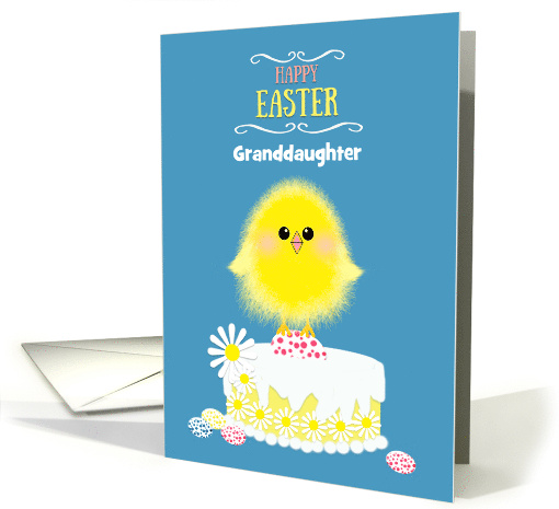 Granddaughter Easter Yellow Chick Cake and Speckled Eggs Custom card