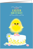 Happy Easter Birthday Yellow Chick Birthday Cake and Eggs card