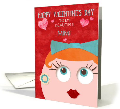 Mimi Valentine's Day Retro Gal with Lipstick and Earrings Custom card