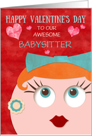 Babysitter Valentine’s Day Retro Gal with Lipstick and Earrings Custom card