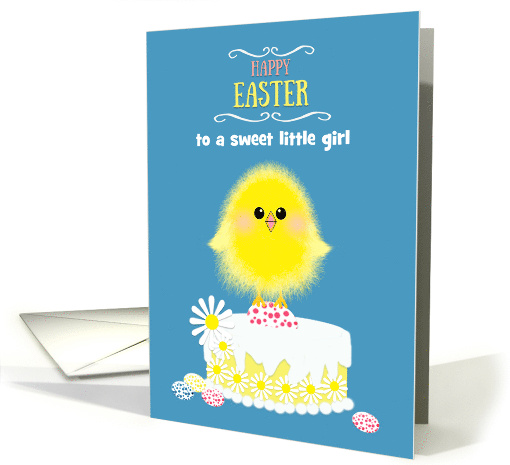 For Girl Easter Yellow Chick Cake and Speckled Eggs Custom card