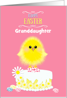 Granddaughter Easter Yellow Chick Cake and Speckled Eggs on Pink card