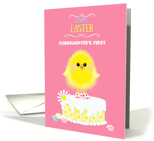 Goddaughter's First Easter Chick on Cake Speckled Eggs Custom card