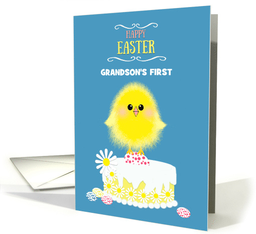 Grandson's First Easter Chick on Cake Speckled Eggs Custom Blue card