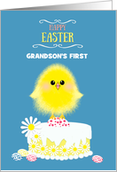 Grandson’s First Easter Chick on Cake Speckled Eggs Custom Blue card