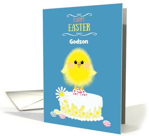 Godson Easter Chick on Cake Speckled Eggs Custom Blue card (1601254)