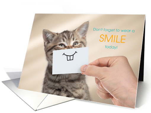 Self-Isolation Encouragment Kitten Wearing a Smile card (1609312)