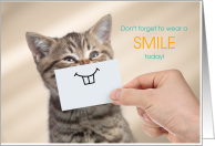 Self-Isolation Encouragment Kitten Wearing a Smile card