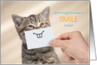 Self-Isolation Encouragment Kitten Wearing a Smile card