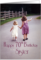 Sister 70th Birthday Girls Holding Hands on Country Road card