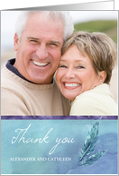 Thank you Photo Card with Blue Feathers Hand Written Look card