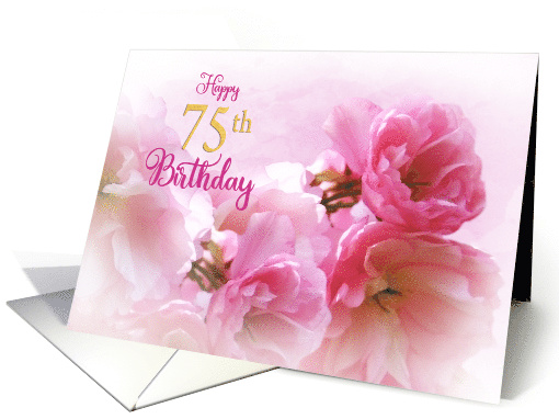 Happy 75th Birthday for Her Soft Pink Cherry Blossoms Photo Art card