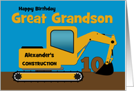Great Grandson 10th Birthday Add Name Yellow Excavator card