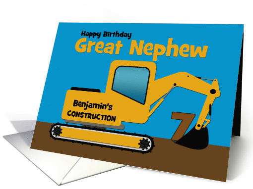 Great Nephew 7th Birthday Add Name Yellow Excavator card (1642818)