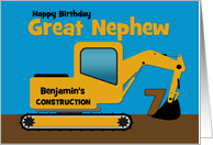 Great Nephew 7th Birthday Add Name Yellow Excavator card