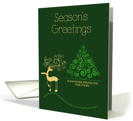 Business Custom Name Christmas Season's Greetings Deer Tree card