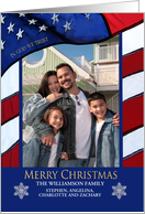 Merry Christmas Patriotic God U.S. Flag Christmas Portrait Photo card