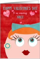 Niece Valentine’s Day Quirky Hipster Retro Gal Red Head card