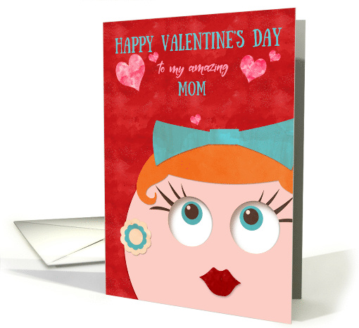 Mom Valentine's Day Quirky Hipster Retro Gal Red Head card (1664790)