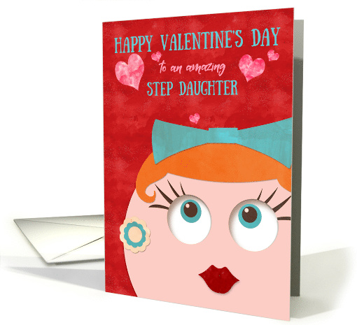 Step Daughter Valentine's Day Quirky Hipster Retro Gal Red Head card
