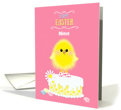 Niece Easter Yellow Chick Cake and Speckled Eggs Pink Custom card
