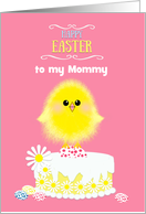 Mommy Easter Yellow Chick Cake and Speckled Eggs Pink Custom card