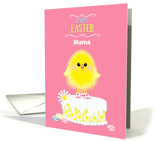 Mama Easter Yellow Chick Cake and Speckled Eggs Pink Custom card