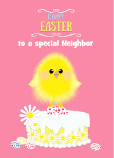 Neighbor Easter Yellow Chick on Cake Speckled Eggs Pink Custom