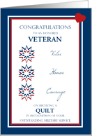 Quilt Service Award Congratulations for Military Veteran Patriotic card