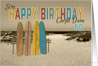 Son 60th Birthday Carpe Diem Vintage Longboards Surfing Theme card