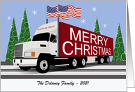 Patriotic Christmas Custom Name Semi Truck American Flag God Trust card