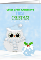 Great Great Grandson First Christmas Snowy Owl Festive Pudding Custom card