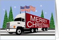 Patriotic Merry Christmas with American Flags on a Semi Truck card