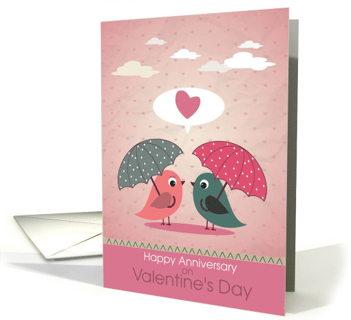 Annniversary on Valentine's Day Love Birds Umbrellas card (1722570)