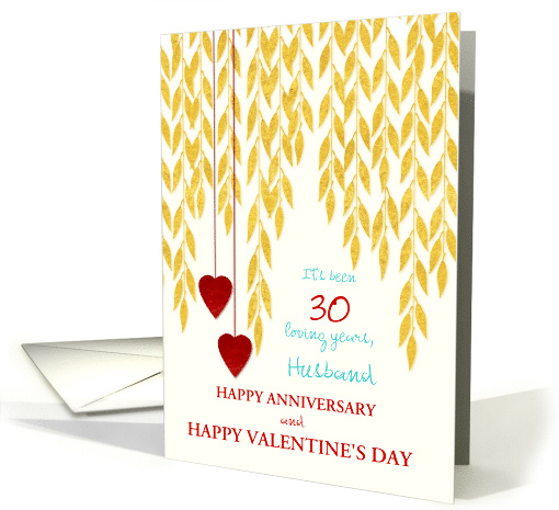 Husband 30th Anniversary on Valentine's Day Hearts Leaves Custom card