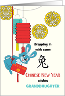Granddaughter Chinese New Year Rabbit Swinging with Red Envelope card
