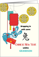 Grandson Chinese New Year Rabbit Swinging with Red Envelope card