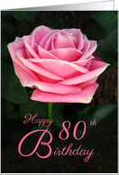 Beautiful 80th Birthday Pink Rose Customizable Age card