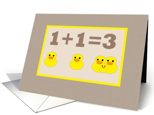 Baby Announcement Simple Math 1+1=3 Taupe and Yellow... (387904)