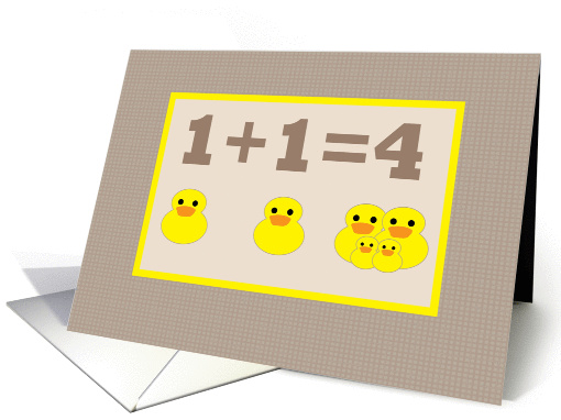 Twins Baby Announcement Math 1+1=4 Taupe and Yellow Rubber... (387907)