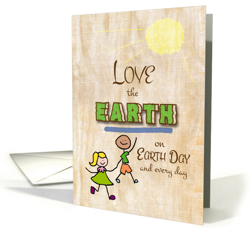Earth Day Love the Earth Every Day Stick Kids Word Art with Sun card
