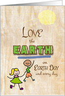 Earth Day Love the Earth Every Day Stick Kids Word Art with Sun card