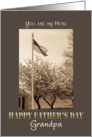 Father’s Day to Military Grandpa US Flag and Cherry trees vintage look card