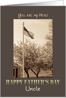 Father’s Day to Uncle from military deployed US Flag and Cherry trees vintage look card