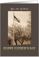 Father’s Day Hero Military US flag and Cherry trees vintage sepia tone card