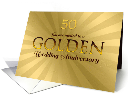 Golden 50th Wedding Anniversary Invitation with Sunburst Effect card