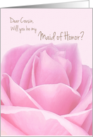 Cousin Will you be my Maid of Honor Pink Rose Bridal Invitation card
