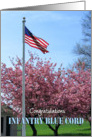 Turning Blue Ceremony Congratulations cherry trees and American flag card