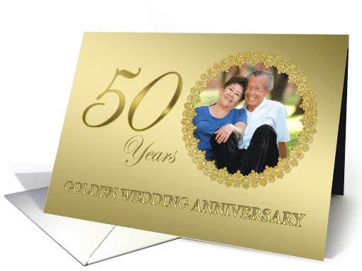 Golden 50th Wedding Anniversary Add Photo card (527775)