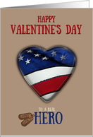 Patriotic Hero Valentine’s Day American Flag in Glass Look Heart card